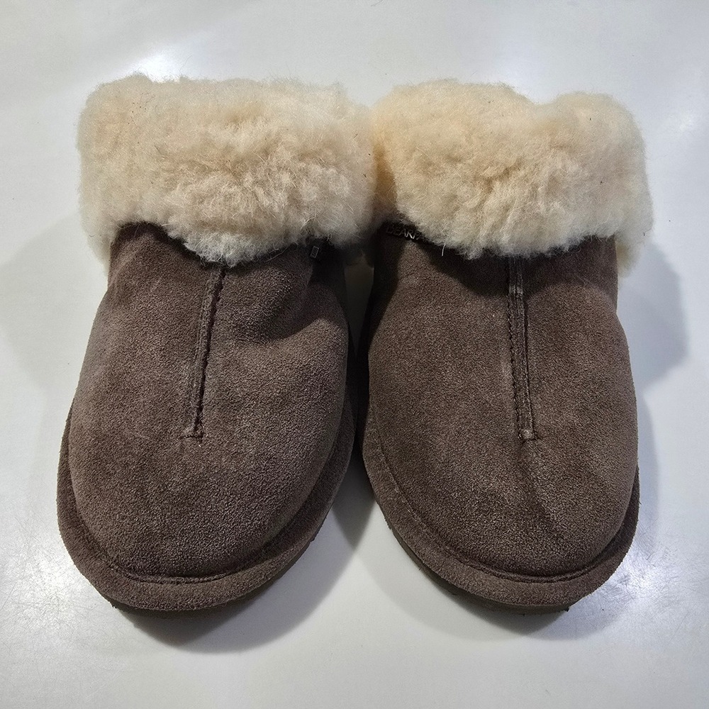 Bearpaw Loketta Womens Size 8 Hickory Brown Suede Sheepskin Fur Scuff Slippers